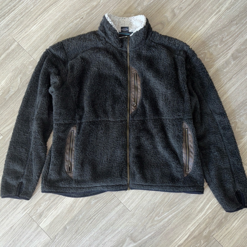 Kuhl Men Sherpa Alpaca Full Zip Fleece Black Fur Sweater Jacket XXL Gorpcore Y2K